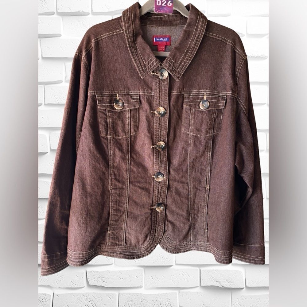 Westport Woman Size 22/24 Brown Denim Jacket • Long Sleeved Button Up EGUC